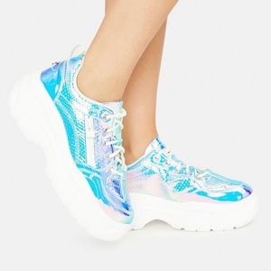 Sparkl Fairy Couture 🧚🏻‍♀️ 5 Iridescent Blue Snake Platform Lace Up Sneakers